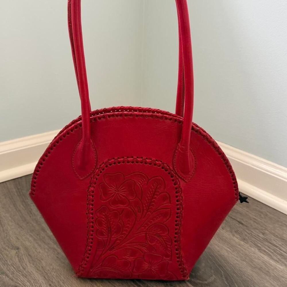 Red tooled leather handbag